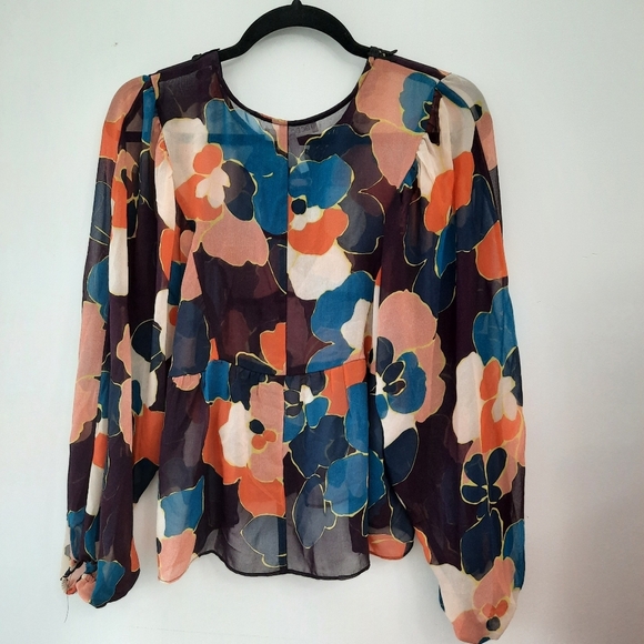 BCBGeneration Babydoll Floral Sheer Top - Picture 7 of 12